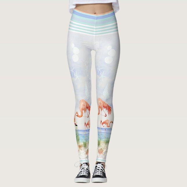 Leggings Flamingo Birds Ocean Beach Seashell Strike Art (Anverso)
