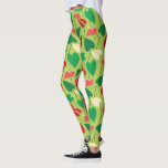 Leggings Flamingo colorido de las piernas patrón<br><div class="desc">Flamingo rojo,  verde y blanco en un patrón sin fisuras sobre un fondo verde lima.</div>