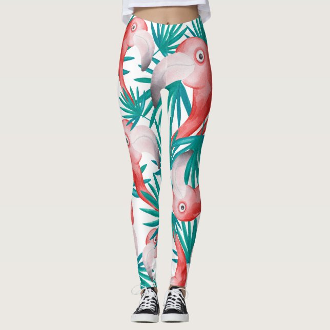 Leggings Flamingo dibujado a mano: acuarela patrón sin cost (Anverso)