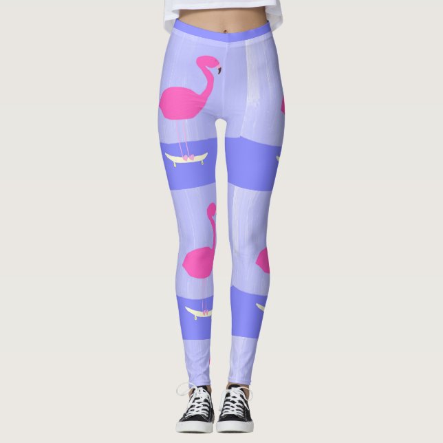 Leggings flamingo en el arte de pintar patineta (Anverso)