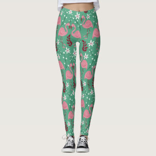 Leggings Flamingo floral sin soldadura patrón rosa verde