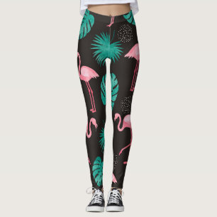 Leggings Flamingo, hojas de palma: acuarela tropical.