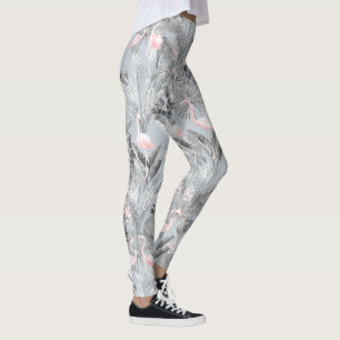 Leggings Flamingo Orquídea Trópico Patrón Gris ID868
