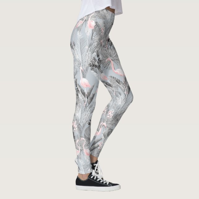 Leggings Flamingo Orquídea Trópico Patrón Gris ID868 (Derecha)