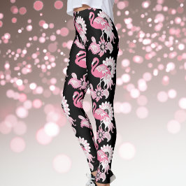 Leggings Flamingo rosa paisley negro moderno