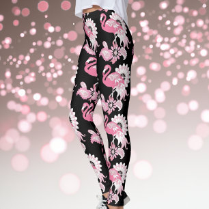 Leggings Flamingo rosa paisley negro moderno