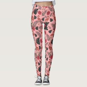 Leggings Flamingo rosa sin costura flores patrón y hojas