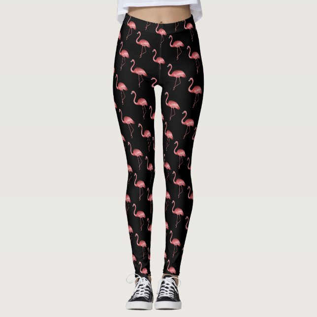 Leggings Flamingo rosa sobre fondo negro (Anverso)