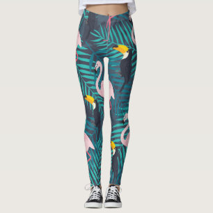 Leggings Flamingo, toucano: patrón de hojas tropicales