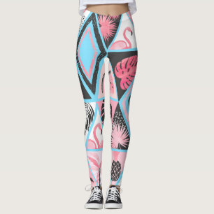 Leggings Flamingo tropical en mosaico, patrón de palma.