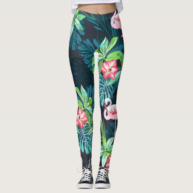 Leggings Flamingo tropical: Patrón de flores de verano (Anverso)