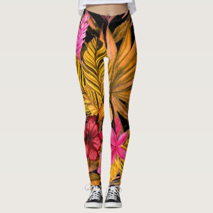 Leggings Flamingo tropical: Patrón de verano de Hibiscus