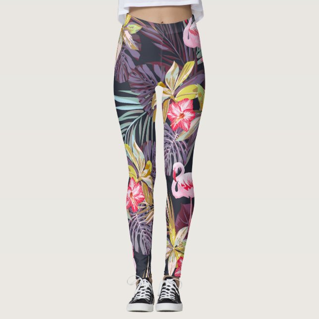 Leggings Flamingo Tropical: Patrón veraniego sin foco (Anverso)