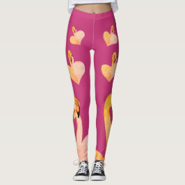 Leggings Flamingos Corazón Rosa , Leyendas Personalizados, 