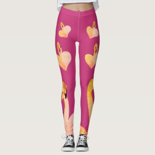 Leggings Flamingos Corazón Rosa , Leyendas Personalizados, 