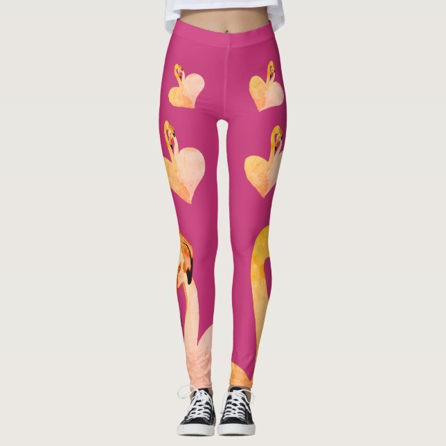 Leggings Flamingos Corazón Rosa , Leyendas Personalizados,  (Anverso)
