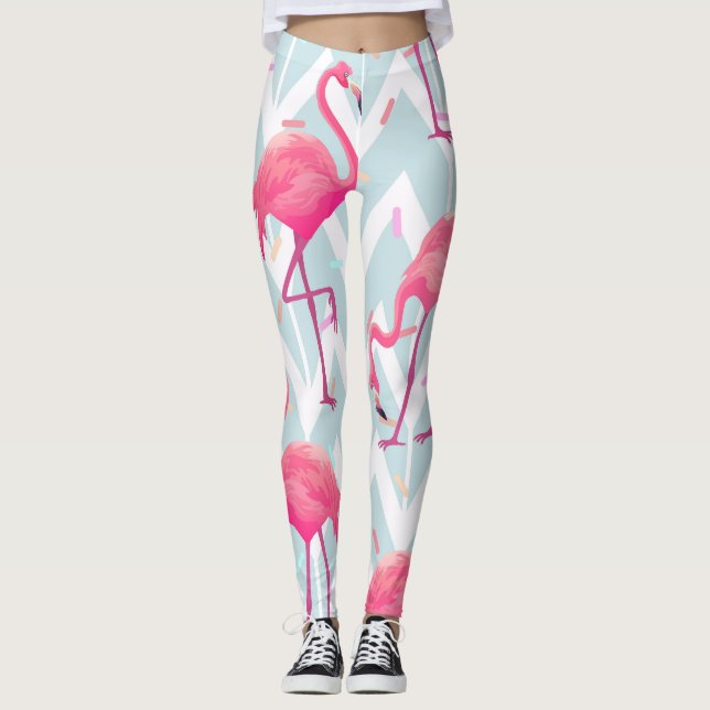 Leggings Flamingos Gris claro: Vintage Tropical. (Anverso)