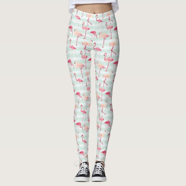 Leggings Flamingos Retro En Tiras De Mint (Anverso)