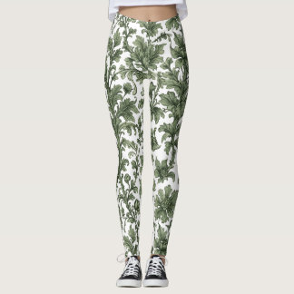 Leggings fleurs et feuilles vertes