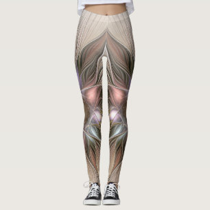 Leggings Flor Abstracta Alegre Beige Marrón Floral Fractal