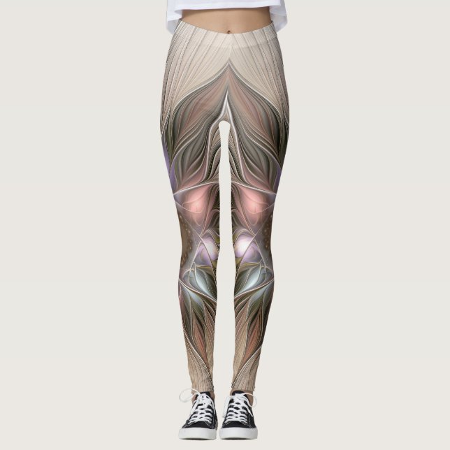 Leggings Flor Abstracta Alegre Beige Marrón Floral Fractal (Anverso)