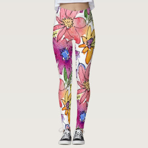 Leggings Flor abstracta de color de agua alegre