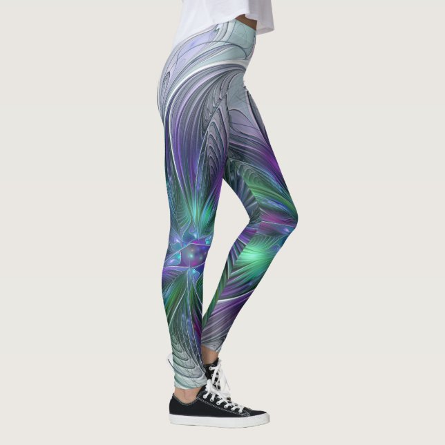 Leggings Flor Abstracta Moderna Fractal Verde Púrpura (Derecha)