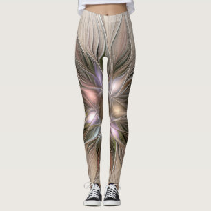 Leggings Flor alegre Abstracto Fractal floral Beige Brown