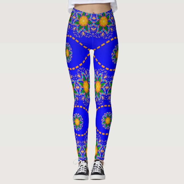 Leggings Flor amarilla brillante abstracta femenina de plen (Anverso)