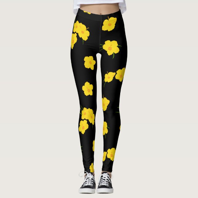 Leggings Flor amarillo negro hibiscus (Anverso)