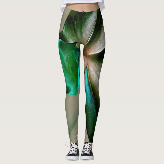 Leggings Flor artística en tonos azules, verdes y grises (Anverso)