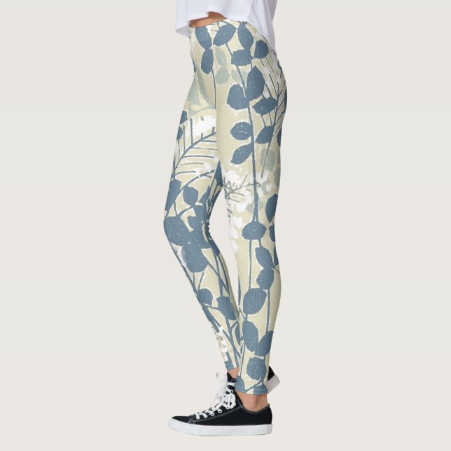 Leggings Flor asiática de hoja azul japonesa (Izquierda)