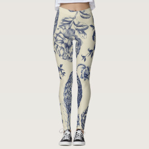 Leggings Flor azul anticuada impresa floral