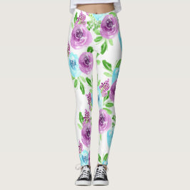 Leggings Flor azul blanco y violeta