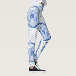 Leggings Flor azul Flor Flor Flor Patrón de leyenda de impr