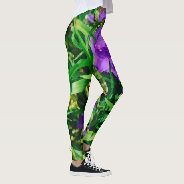 Leggings Flor azul morado estilizada floral (Derecha)