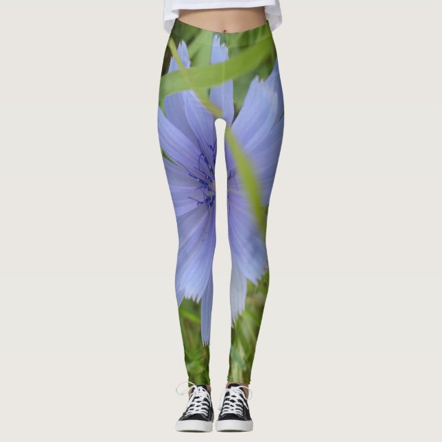 Leggings Flor Azul Púrpura Elegante Flora Floral (Anverso)