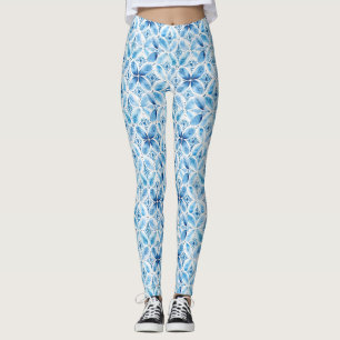 Leggings Flor blanca azul Boho