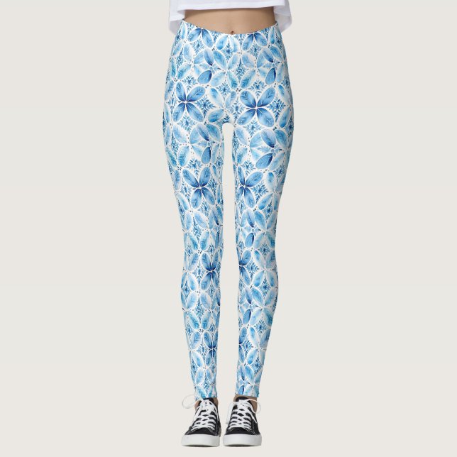Leggings Flor blanca azul Boho (Anverso)