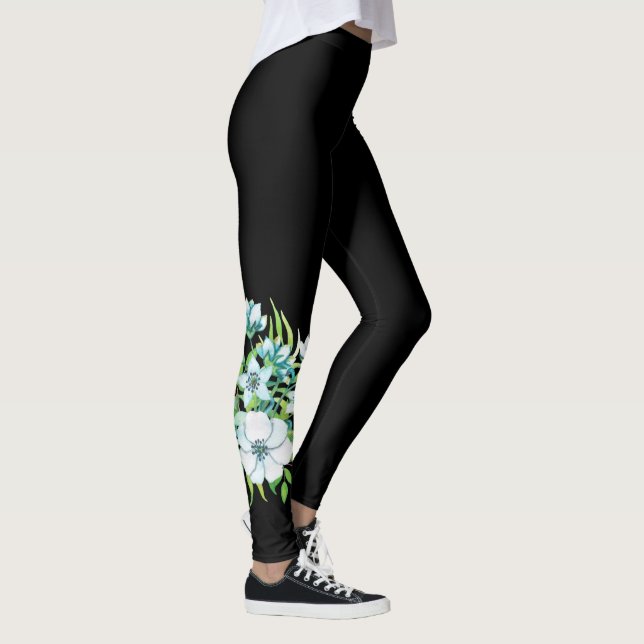 Leggings flor blanca corsage deja la naturaleza floral negr (Derecha)