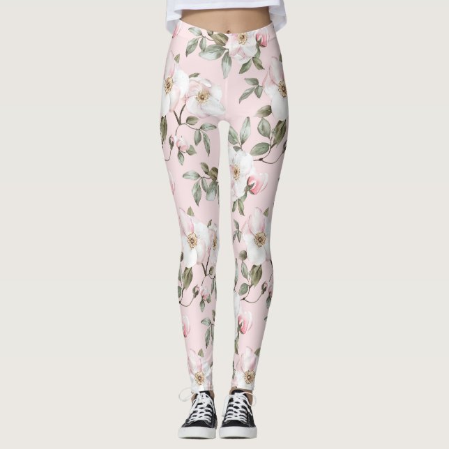 Leggings Flor blanca rosa bonito (Anverso)