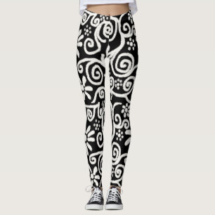 Leggings Flor blanca y flor negras