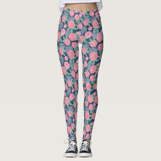 Leggings Flor blanca y rosa azul marino
