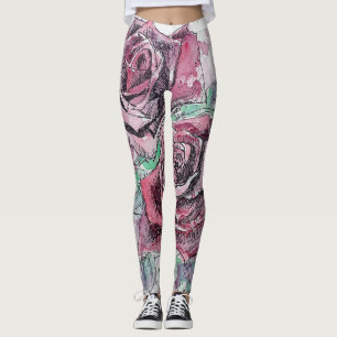 Leggings Flor color de agua rosa rojo Flor Flor Flora Flora