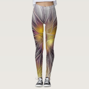 Leggings Flor colorida luminosa, abstracta fractal moderno