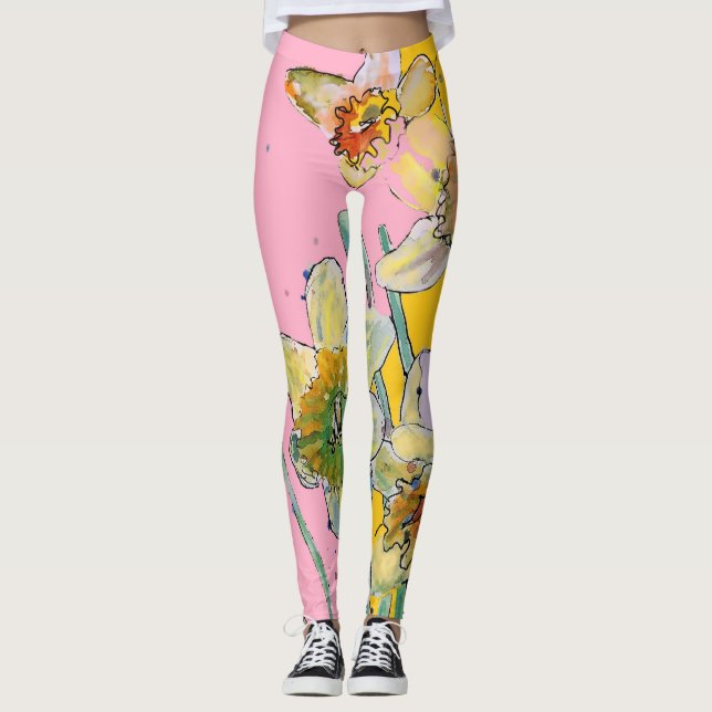 Leggings Flor Daffodil Flor Flor Floral rosa (Anverso)