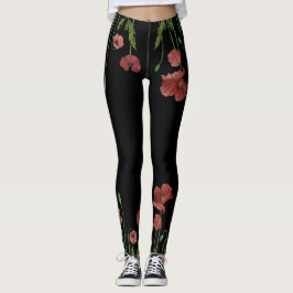 Leggings Flor de adormidera roja de diseño