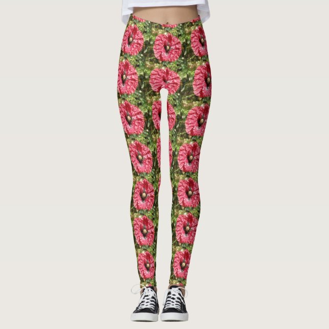 Leggings Flor de Amapola Roja Macro (Anverso)
