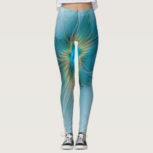 Leggings Flor de Arte Fractal de Oro Azul Pequeña Belleza