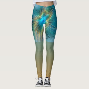 Leggings Flor de Arte Fractal de Oro Azul Pequeña Belleza